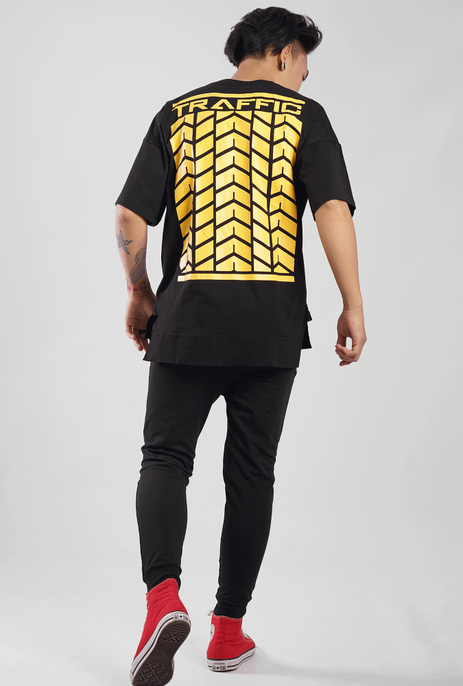 YGN TRAFFIC TYRE Design T-Shirt Black & Yellow(Boy)